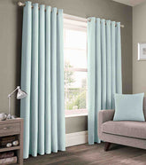 2 Pieces Plain Dyed Back Lining Eyelet Curtains - Duck Egg